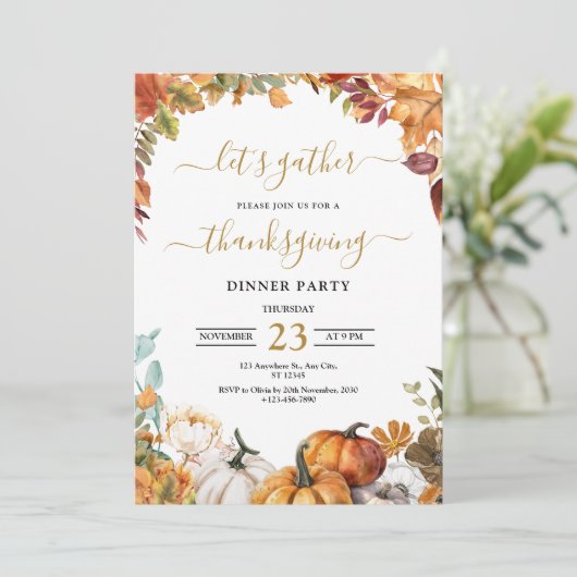 Uitnodiging voor Thanksgiving-diner, Laten we dank (Staand voorkant)