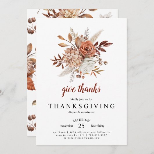 Uitnodiging voor Thanksgiving Dinner | Dank geven (Voorkant / Achterkant)