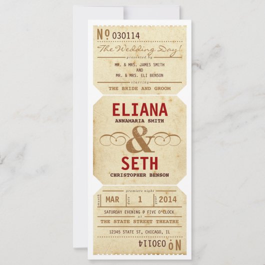  uitnodiging voor theater Ticket Wedding (Voorkant)