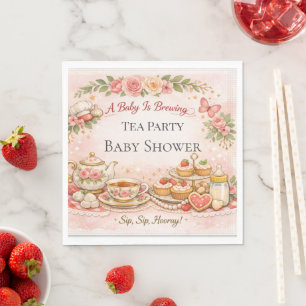 Uitnodiging voor Theepartijtje Baby Shower Roze Bl Servet