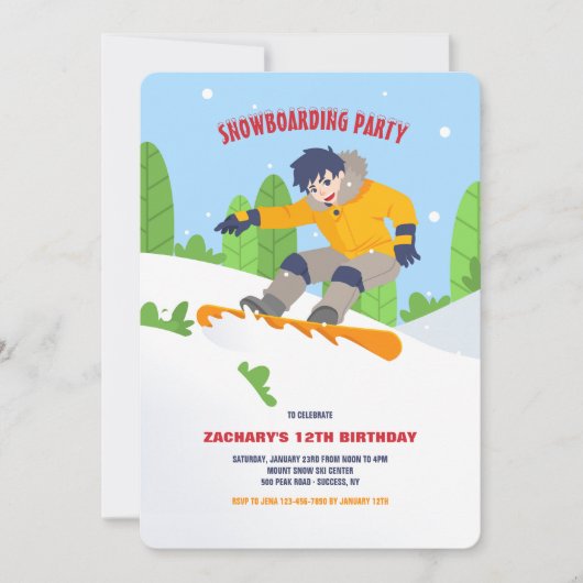 Uitnodiging voor tiener-snowboarders (Voorkant)