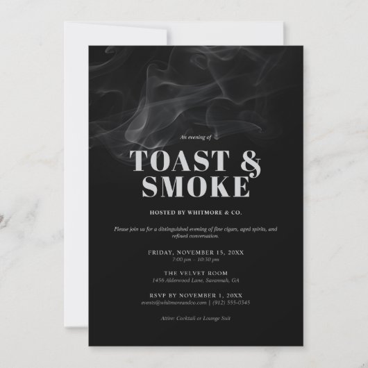 Uitnodiging voor Toast and Smoke-evenement (Voorkant)
