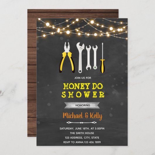Uitnodiging voor tool honing doe douche (Voorkant / Achterkant)