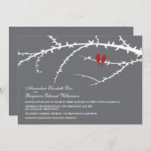 Uitnodiging voor Tortelduifjes bruiloft (rood) (Voorkant / Achterkant)