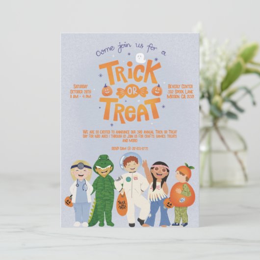 Uitnodiging voor Trick or treat Halloween (Staand voorkant)