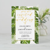 Uitnodiging voor Tropical Wedding Gold Classy (Staand Voorkant)