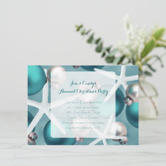 Uitnodiging voor Tropische Blauwgroen kerstfeestda (Staand voorkant)