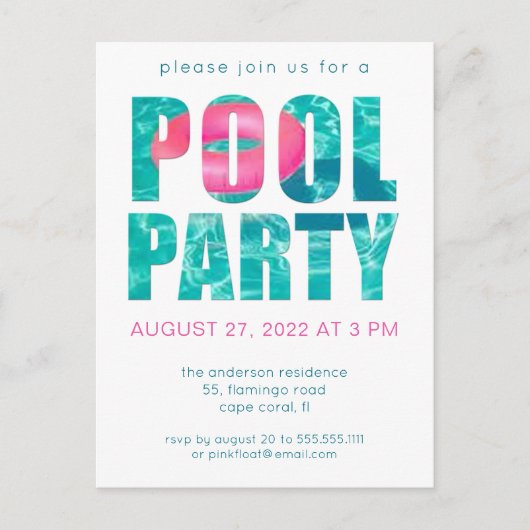 Uitnodiging voor Tropische Pool Fun (Voorkant)
