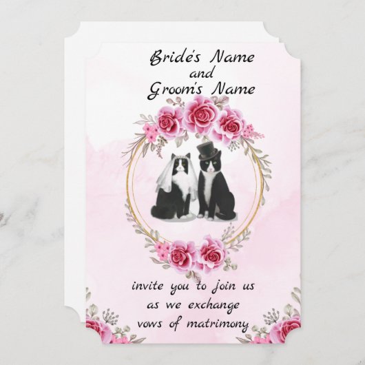 Uitnodiging voor trouwdag Tuxedo-kat en kitten (Voorkant / Achterkant)