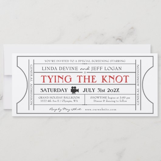 Uitnodiging voor trouwticket voor oude film (Voorkant)