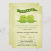 Uitnodiging voor twin baby shower 'Two Peas In A P (Voorkant / Achterkant)