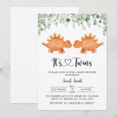 Uitnodiging voor twin dinosaur baby shower (Voorkant / Achterkant)