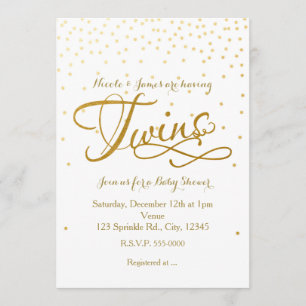Uitnodiging voor TWINS Baby Shower Unisex Wit & Go