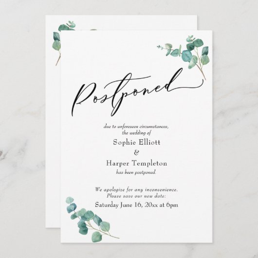 Uitnodiging voor uitgestelde bruiloft met elegante (Voorkant / Achterkant)