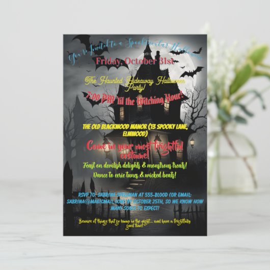 Uitnodiging voor uitnodiging in Haunted House Hall (Staand voorkant)