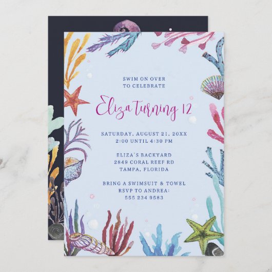 Uitnodiging voor Under the Sea Coral Reef-feestje (Voorkant / Achterkant)