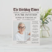 Uitnodiging voor unieke Newspaper Birthday Party (Staand voorkant)