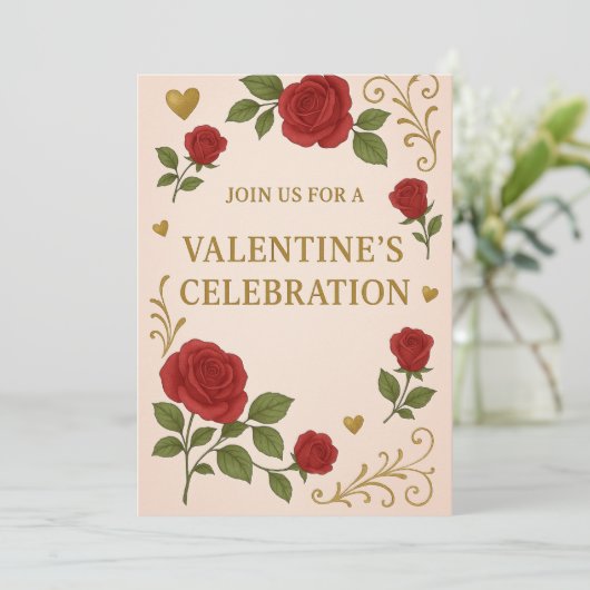 Uitnodiging voor valentijn’s Day Party | Romantisc (Staand voorkant)