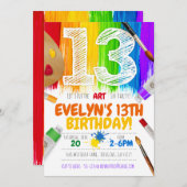 Uitnodiging voor verfschilderfeest, kunst verjaard (Voorkant / Achterkant)