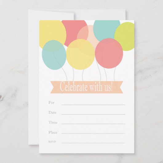 Uitnodiging voor verjaardag ballon (Voorkant)