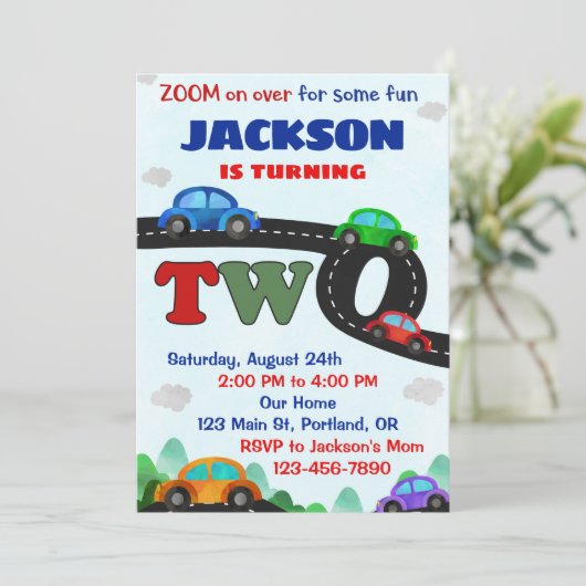 Uitnodiging voor verjaardag van auto's (Staand voorkant)