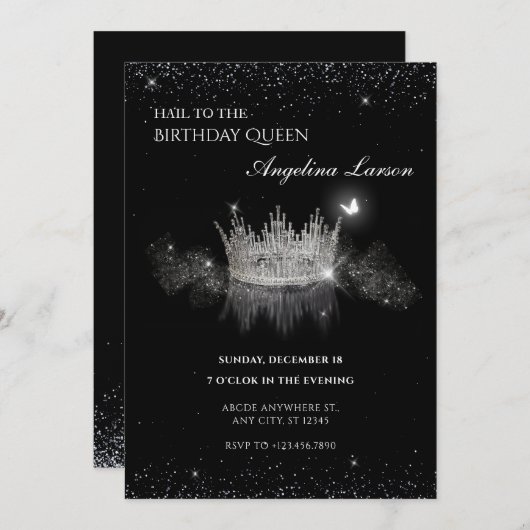 Uitnodiging voor verjaardag van Crystal Queen Crow (Voorkant / Achterkant)