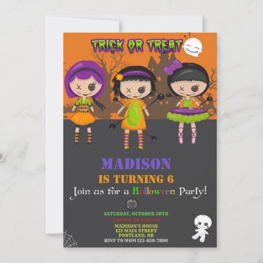 Uitnodiging voor verjaardag van Halloween Voodoo p (Voorkant)