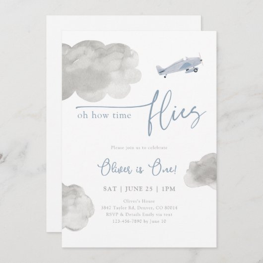  Uitnodiging voor verjaardag van het vliegtuig (Voorkant / Achterkant)