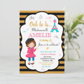 Uitnodiging voor verjaardag van Parijs Meisje Eiff (Staand voorkant)