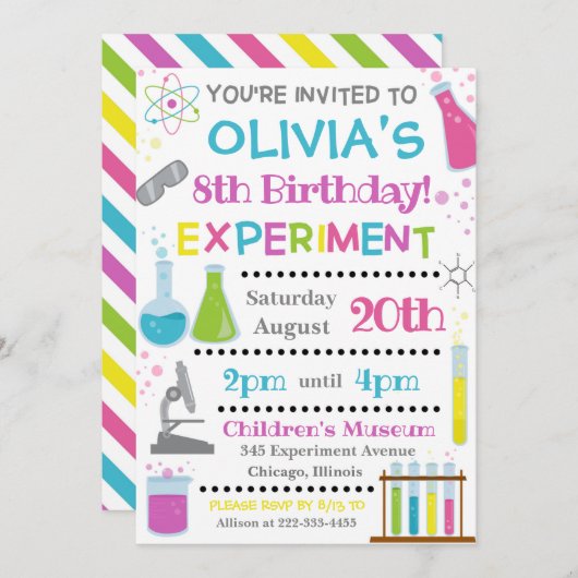 Uitnodiging voor verjaardag wetenschap | Wetenscha (Voorkant / Achterkant)