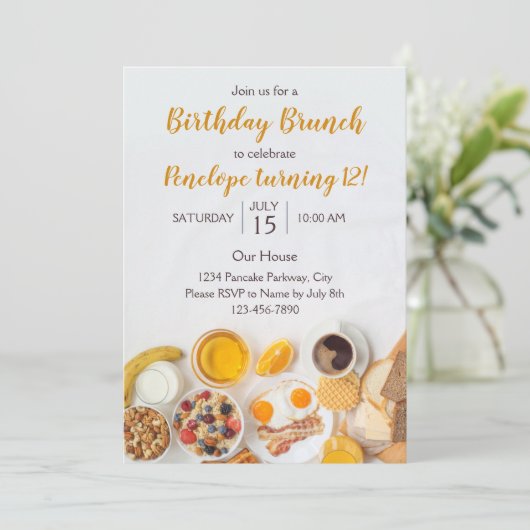 Uitnodiging voor verjaardagsbrunch (Staand voorkant)