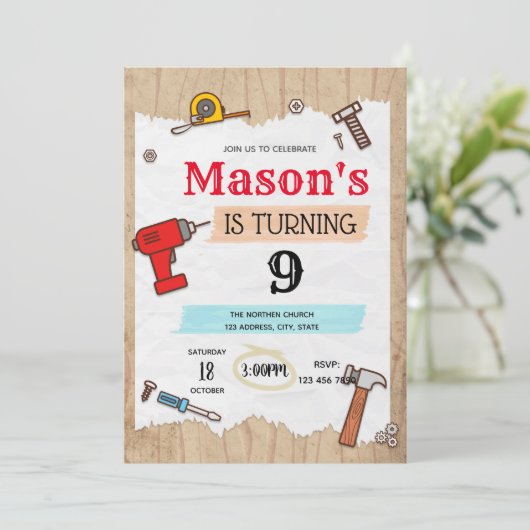 Uitnodiging voor verjaardagsfeest (Staand voorkant)