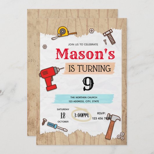 Uitnodiging voor verjaardagsfeest (Voorkant / Achterkant)