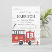 Uitnodiging voor verjaardagsfeest brandweerwagen • (Staand voorkant)