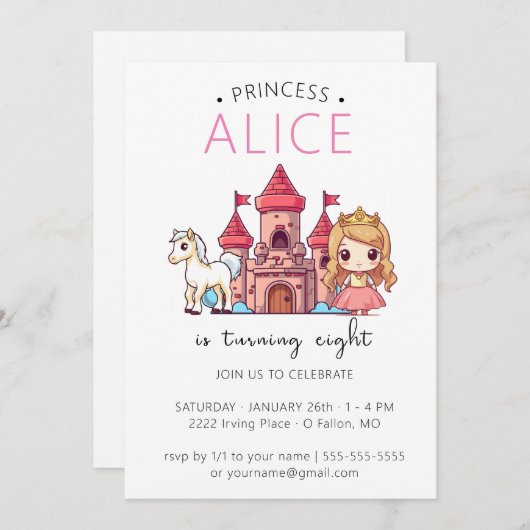 Uitnodiging voor verjaardagsfeest in het kasteel v (Voorkant / Achterkant)