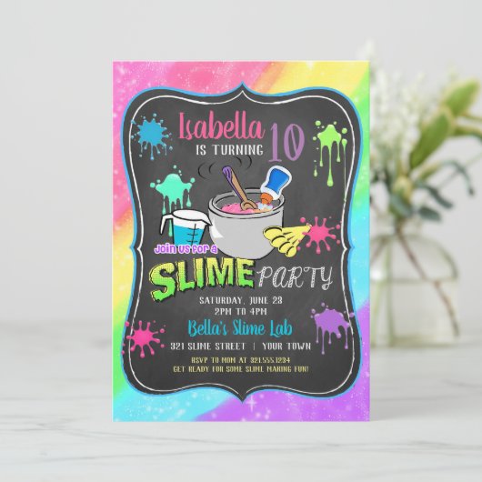Uitnodiging voor verjaardagsfeest in Slime Time Pa (Staand voorkant)