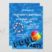 Uitnodiging voor verjaardagsfeest met helderblauw  (Voorkant / Achterkant)
