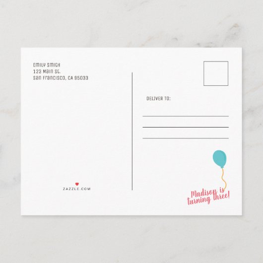 Uitnodiging voor verjaardagsfeest met Llama en Bal (Achterkant)