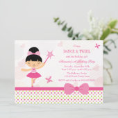 Uitnodiging voor verjaardagsfeest met roze balleri (Staand voorkant)