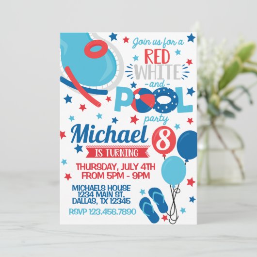 Uitnodiging voor verjaardagsfeest op 4 juli (Staand voorkant)