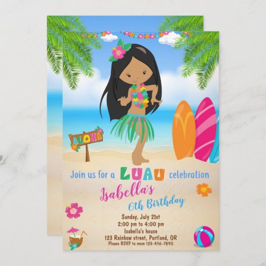 Uitnodiging voor verjaardagsfeest op het strand va (Voorkant / Achterkant)