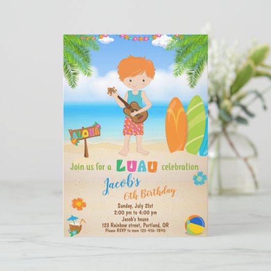 Uitnodiging voor verjaardagsfeest op het strand va (Staand voorkant)