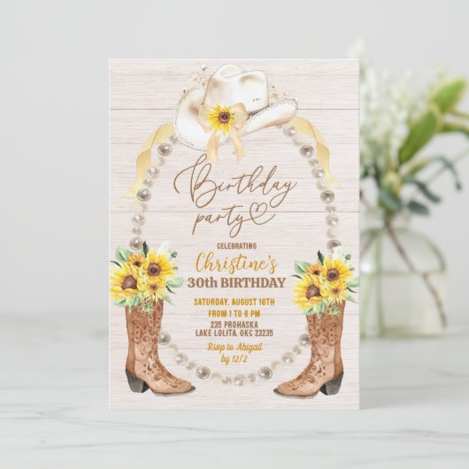 Uitnodiging voor verjaardagsfeest Pearl Sunflower (Staand voorkant)
