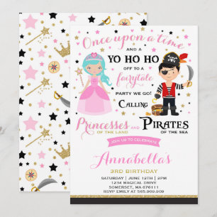 Uitnodiging voor verjaardagsfeest prinses en piraa