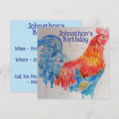 Uitnodiging voor verjaardagsfeest Rode Haan Jongen (Voorkant / Achterkant)