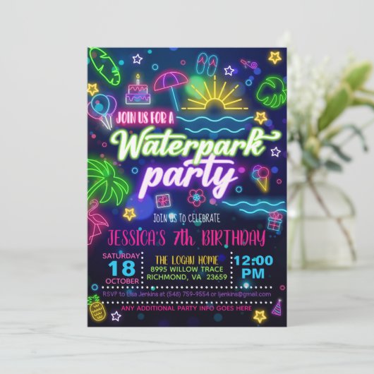 Uitnodiging voor verjaardagsfeest Waterpark (Staand voorkant)