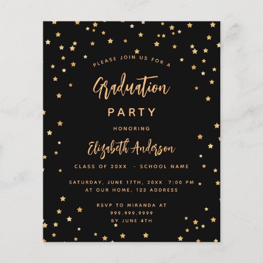 Uitnodiging voor verjaardagsfeest zwart gouden ste (Voorkant)