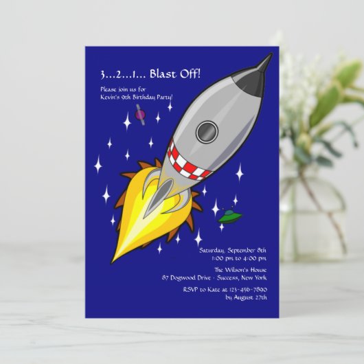 Uitnodiging voor verjaardagsfeestje afblazen (Staand voorkant)