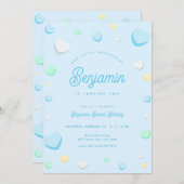 Uitnodiging voor verjaardagsfeestje Blue Boy Littl (Voorkant / Achterkant)