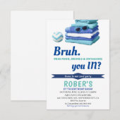 Uitnodiging voor verjaardagsfeestje BRUH Boys Blue (Voorkant / Achterkant)